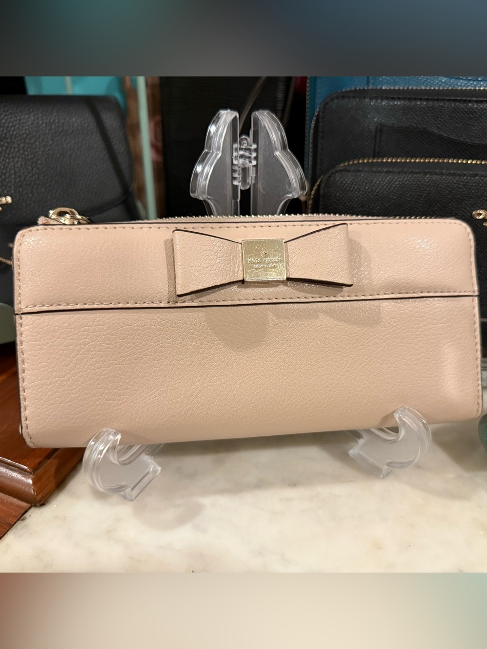 ♠️ kate spade Blush Pink Leather Bow Zip Wallet